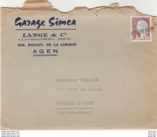 AGEN - ENVELOPPE + FACTURE -  LANGE & Cie  - GARAGE SIMCA - ARONDE - ARIANE - VEDETTE - 1960 - 1950 - ...