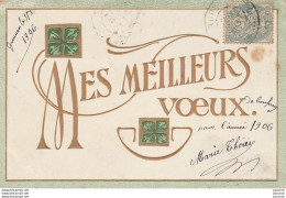 CARTE GAUFREE - MES MEILLEURS VOEUX - TREFLES A QUATRE FEUILLES  ART NOUVEAU - OBLITERATION 1906 COURSAN AUDE - 2 SCANS - Nouvel An