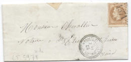 LT5978  Variété/n°28A/Lettre, Oblitéré Cachet Perlé Et GC 4571 ST SIMEON-DE-BRESSIEUX(37), Indice 15, Filet SUD Doublé - 1863-1870 Napoléon III Lauré