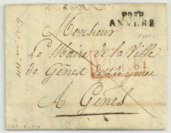 P.93.P. ANVERS Pour Genes Genova Marine Vaisseau Duguesclin 74 Canons Au Ruppel - Army Postmarks (before 1900)