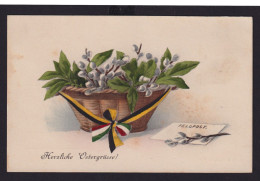 Ansichtskarte Ostern Blumenbuquet Schleife Reichsfarben Deutsches Reich 1915 - 1914-18