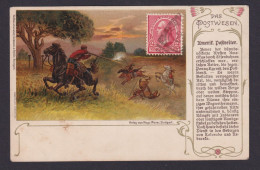 Postsache Ansichtskarte USA Pioniere Indianer Postreiter Feuert Vom Pferd Auf - Poste & Facteurs