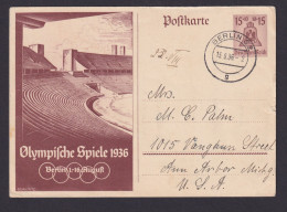 Briefmarken Olympia Deutsches Reich Ganzsache P260 Berlin Ann Arbor Michigan USA - Covers & Documents