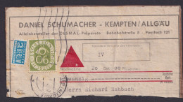 Bund EF 138 Posthorn 90 Pfg. Auf Nachnahme Paketteil Kempten Allgäu - Covers & Documents