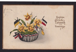 Ansichtskarte Blumenbuquet Fahnen Namenstag Deutsche Reichs Farben - 1914-18