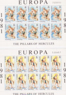 GIBRALTAR 1981 EUROPA 2 BLOCS DE 10 Yvert 418-419, Michel 416-417 KB NEUF** MNH Cote :yv 10 Euros - Gibraltar