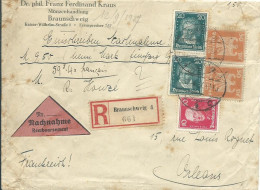 ALLEMAGNE  LETTRE A ENTETE RECOMMANDEE + AR  150M  BRAUNSCHWEIG POUR ORLEANS ( LOIRET ) DE 1927  LETTRE COVER - Covers & Documents