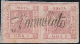 14 - Napoli - 1858 - 1 Gr. Rosa Carminio II Tavola In Coppia Verticale N. 4, Annullato Con Il Svolazzo Tipo 19. SPL - Napels