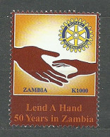 Zambia, 2003 (#1472a), 50th Anniversary Of Rotary International Club In Zambia, Emblem, Hands - 1 Single - Rotary, Lions Club