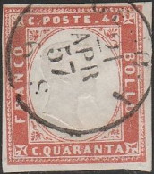 28 - Sardegna - 1855 - 40 C. Vermiglio Scuro N. 16b. Cert. Raybaudi. Cat. € 900,00. SPL - Sardinië