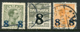 DENMARK 1921  8 Øre Surcharges Used.  Michel 113, 129-30 - Oblitérés