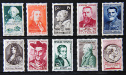 FRANCE 1949/1955 - Personnages Célébres N° 828-844-845-846-847-848-866-936-969-1043- Infime Trace De Charnière - Unused Stamps