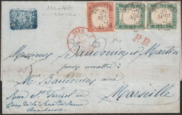 31 - Sardegna - 1857 Lettera Da Torino Per Marsiglia Del 24.04.1857, Affrancata Con IV Emissione 5 C. Verde Smeraldo Gia - Sardaigne