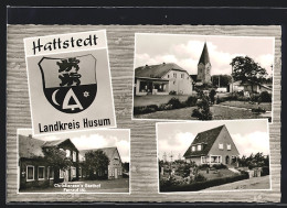 AK Hattstedt /Husum, Christiansens Gasthof, Kirche, Stadtwappen  - Husum