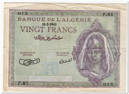 ALGERIA,20 FRANCS,1943,P.92a,VF - Algerien