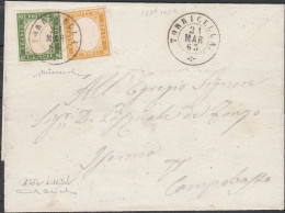 36 - Sardegna - Lettera Da Torricella Per Campobasso Del 21.03.1863 Affrancata Con 5 C. Verde + 5 C. Giallo Ocra N. 13E+ - Sardinië