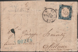 39 - Sardegna - Lettera Spedita Da Brescia Per Milano Il 28.01.1862, Affrancata Con 20 C. Cobalto Verdastro Scuro N. 15D - Sardaigne