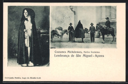 AK Lembranca De Sao Miguel /Acores, Junge Frau In Traditioneller Tracht, Händler Mit Esel  - Açores