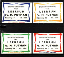 4 Dutch Matchbox Labels, LEERSUM - Utrecht, Brandstoffenhandel Voor Leersum, Fa. M. Putman, Holland, Netherlands - Boites D'allumettes - Etiquettes