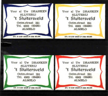 4 Dutch Matchbox Labels, ALMELO - Overijssel, Voor Al Uw Dranken Slijterij 't Sluitersveld, Holland, Netherlands - Matchbox Labels