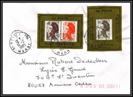 71874 Porte Reims 1985 Marne Timbre Liberté Code Postal Pensez Y Lettre Cover France - 1982-1990 Vrijheid Van Gandon