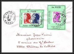 71854 Porte Reims Marne 1985 Timbre Liberté Pensez Code Postal Lettre Cover France - 1982-1990 Liberté De Gandon