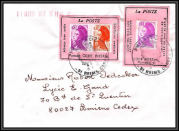 71853 Porte Reims Marne 1985 Timbre Liberté Pensez Code Postal Lettre Cover France - 1982-1990 Liberté (Gandon)