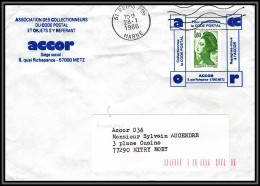 71897 Porte Timbres Reims 1985 Marne Liberté Accor Promouvoir Le Code Postal Lettre Cover France - 1982-1990 Vrijheid Van Gandon