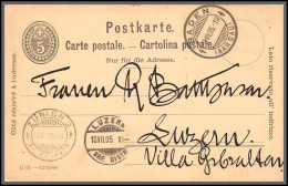 73887 Baden Pour Villa Gibraltar Luzern Via Zurich 9/7/1905 5c Noir Carte Postale Postkarte Suisse Entier Stationery - Postwaardestukken