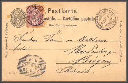 73880 Schwarzenberg Pour Bregenz Austria 25/6/1896 5c Noir + Complément Carte Postale Postkarte Suisse Stationery Entier - Postwaardestukken