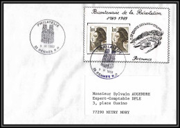 73547 Porte Timbres Bicentenaire De La Révolution Rennes Ille-et-Vilaine Bretagne 1989 Liberté Lettre Cover France  - 1982-1990 Liberté De Gandon