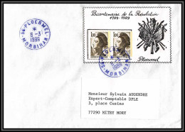 73520 Porte Timbres Bicentenaire De La Révolution Ploermel Morbihan Bretagne 1989 Liberté Lettre Cover France  - 1961-....