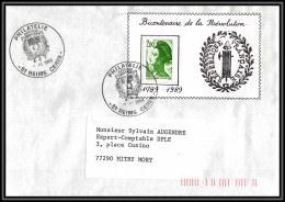 73459 Porte Timbres Bicentenaire De La Révolution Reims Marne 1989 Liberté 2487 Roulette Lettre Cover France  - 1982-1990 Liberté De Gandon