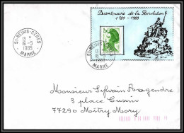 73438 Porte Timbres Bicentenaire De La Révolution Reims Marne 1989 Liberté Lettre Cover France  - 1961-....