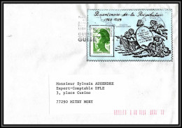 73385 Porte Timbres Bicentenaire De La Révolution Desmoulins Guise Aisne 1989 Liberté 2487 Roulette Lettre Cover France  - 1982-1990 Liberty Of Gandon