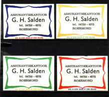 4 Dutch Matchbox Labels, Roermond - Limburg, Assurantiekantoor G. H. Salden, Holland, Netherlands - Matchbox Labels