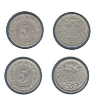 Allemagne  5 Pfennig 1905 F + 1906 F , Type Ll, KM# 11, Deutsches Reich, - 5 Pfennig