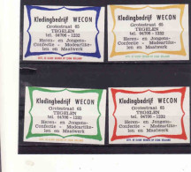 4 Dutch Matchbox Labels, Tegelen-Venlo - Limburg, Kledingbedrijf Wecon, Confectie En Maatwerk Holland, Netherlands - Matchbox Labels
