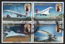 Bahrain 1976 1st Commercial Concorde Flight Block Of 4, Used, SG 232/5 (F) - Bahrein (1965-...)