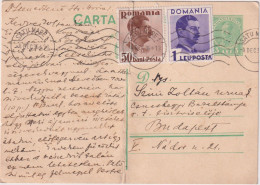 * ROMANIA > 1936 POSTAL HISTORY > 3 Lei Stationary Card With 2 Added Stamps From Satu Mare To Budapest, Hungary - Brieven En Documenten