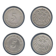 Allemagne  5 Pfennig 1907 E + 1908 E , Type Ll, KM# 11, Deutsches Reich, - 5 Pfennig
