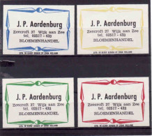 4 Dutch Matchbox Labels, Wijk Aan Zee - North Holland, J. P. Aardenburg, Bloemenhandel, Holland, Netherlands - Boites D'allumettes - Etiquettes