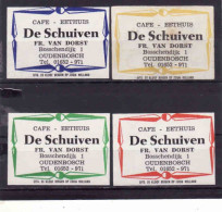 4 Dutch Matchbox Labels, Oudenbosch - North Brabant, Café Eethuis De Schuiven, Fr. Van Dorst, Holland, Netherlands - Boites D'allumettes - Etiquettes