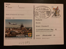 CP EP PHILATELIA 91 KOLN 60 OBL.6-6 1992 MECHERNICH 1 STADTEPARTNERSCHAFT NYONS - Lettres & Documents