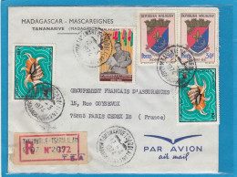 LETTRE RECOMMANDEE PAR AVION DE TANANARIVE, AVEC 10 TIMBRES, POUR PARIS,1974. - Madagascar (1960-...)