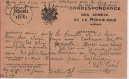 MILITARIA-Correspondance Des Armées De La République-Franchise Postale - Weltkrieg 1914-18