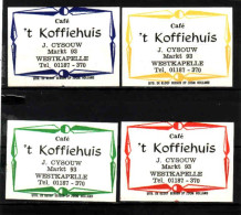 4 Dutch Matchbox Labels, Westkapelle - Zeeland, Café 't Koffiehuis, J. Cysouw, Holland, Netherlands - Matchbox Labels