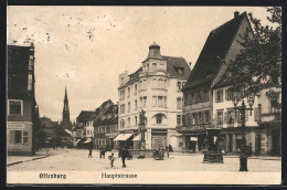 AK Offenburg, Hautpstrasse Mit Geschäften, Kirche Und Brunnen  - Offenburg