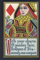 QUEEN OF DIAMONDS - PLAYING CARD POSTCARD - Spielkarten