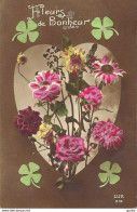 *CPA - Fleurs De  Bonheur - Trefle 4 Feuilles, Bouquet De Fleurs Dans Coeur - Autres & Non Classés